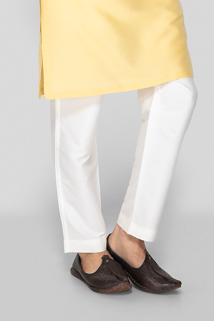 Golden Yellow Cotton Silk Embroidered Kurta Set For Boys by Sanjev Marwaaha Kids at Pernia's Pop Up Shop