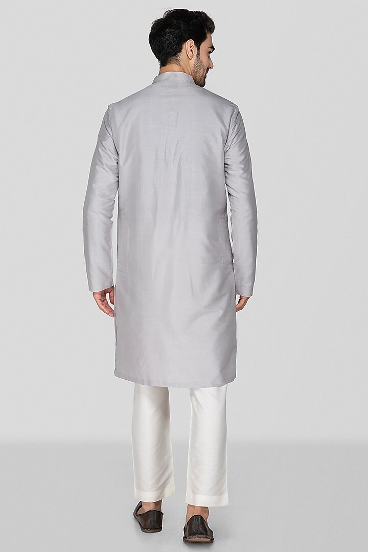 Grey Cotton Silk Embroidered Kurta Set For Boys by Sanjev Marwaaha Kids at Pernia's Pop Up Shop
