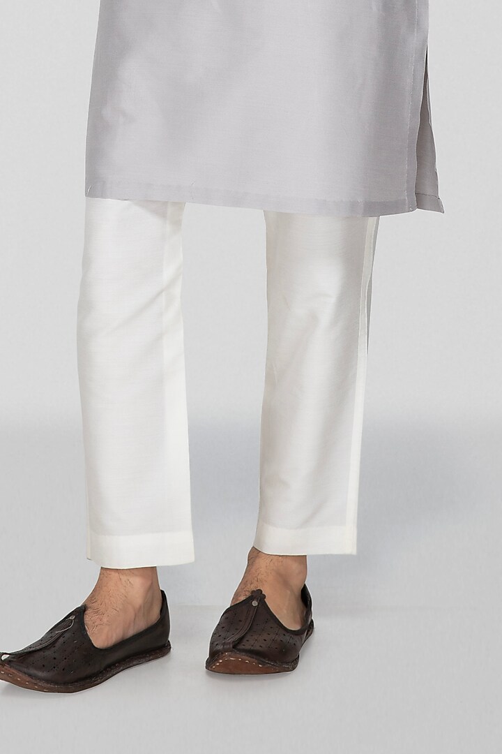 Grey Cotton Silk Embroidered Kurta Set For Boys by Sanjev Marwaaha Kids at Pernia's Pop Up Shop