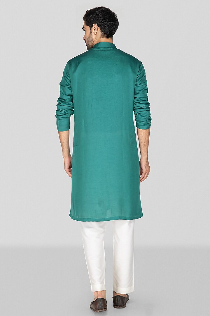Teal Jennifer Silk Thread Embroidered Kurta Set For Boys by Sanjev Marwaaha Kids at Pernia's Pop Up Shop