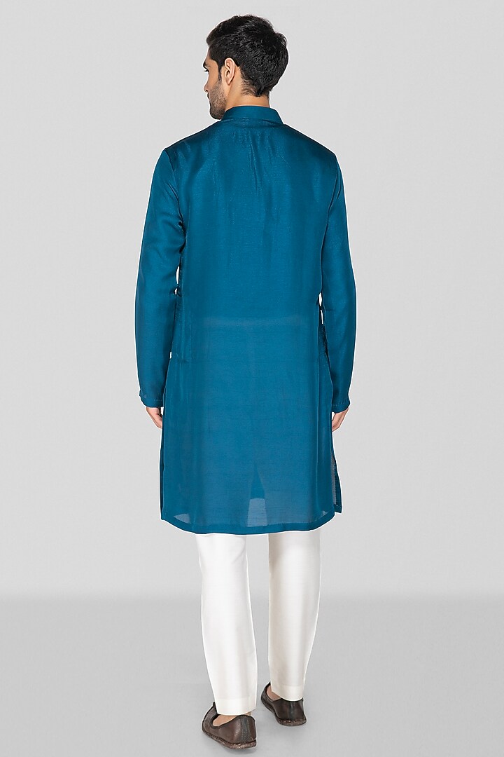Blue Jennifer Silk Thread Embroidered Kurta Set For Boys by Sanjev Marwaaha Kids at Pernia's Pop Up Shop