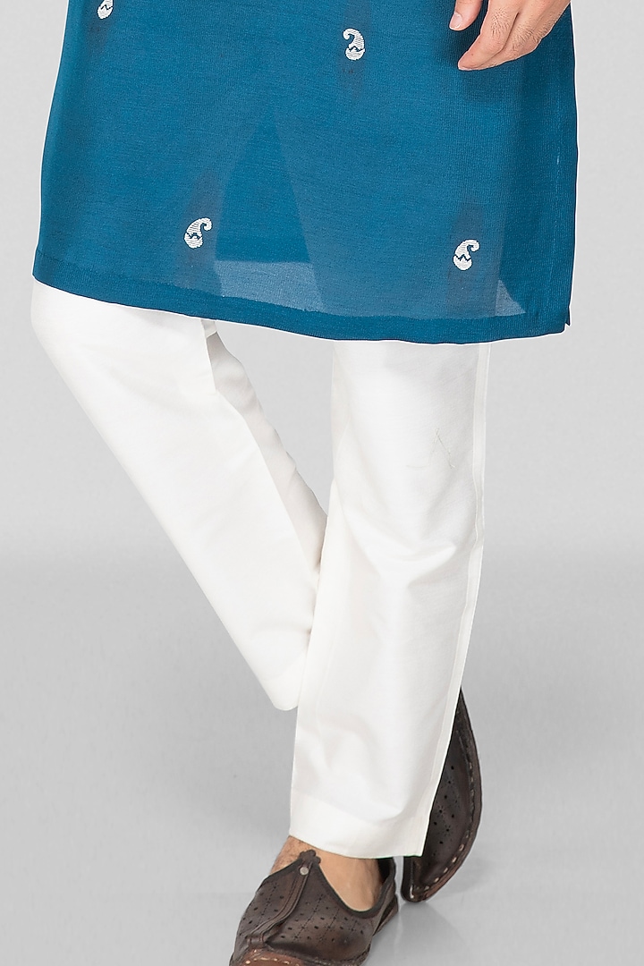 Blue Jennifer Silk Thread Embroidered Kurta Set For Boys by Sanjev Marwaaha Kids at Pernia's Pop Up Shop