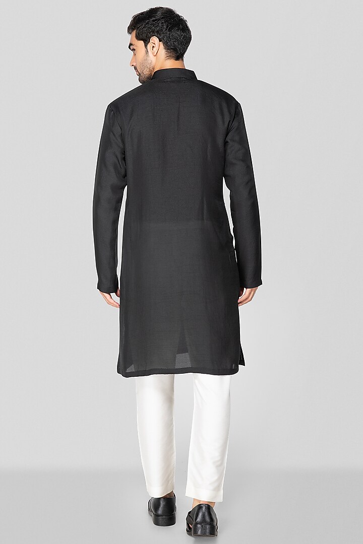 Black Cotton Silk Embroidered Kurta Set For Boys by Sanjev Marwaaha Kids at Pernia's Pop Up Shop