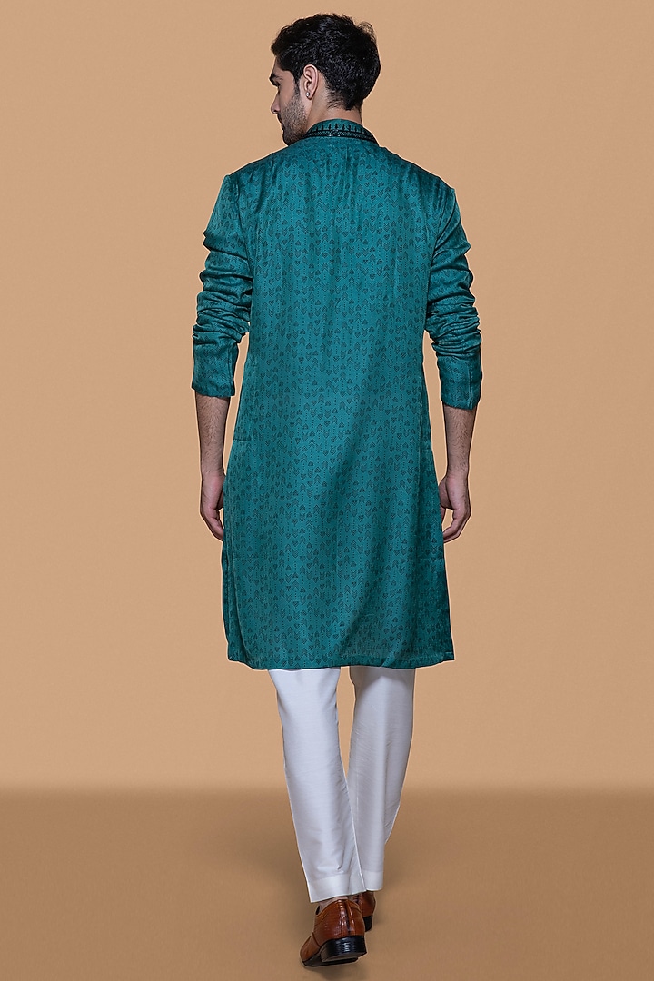 Pine Green Cotton Silk Embroidered Kurta Set For Boys by Sanjev Marwaaha Kids at Pernia's Pop Up Shop