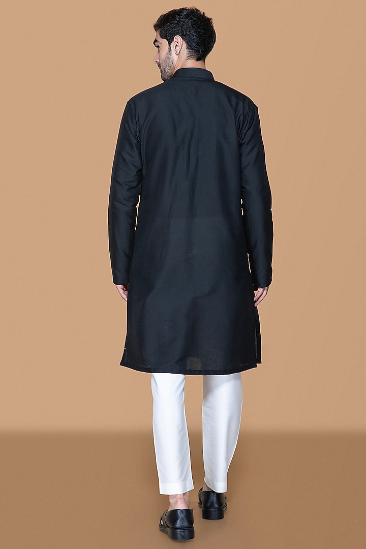 Black Cotton Silk Embroidered Kurta Set For Boys by Sanjev Marwaaha Kids at Pernia's Pop Up Shop