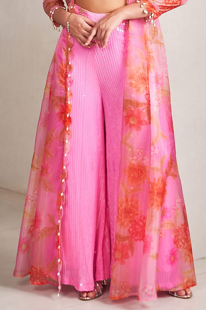 Lavender Liquid Organza & Sequins Floral Printed Jacket Set by Sammohi By Moksha & Hiral at Pernia's Pop Up Shop