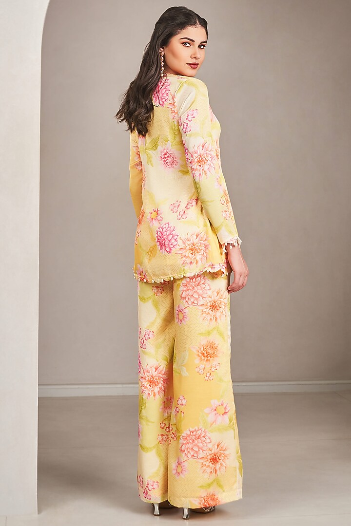 Yellow Modal Satin Floral Printed & Embroidered Co-Ord Set by Sammohi By Moksha & Hiral at Pernia's Pop Up Shop