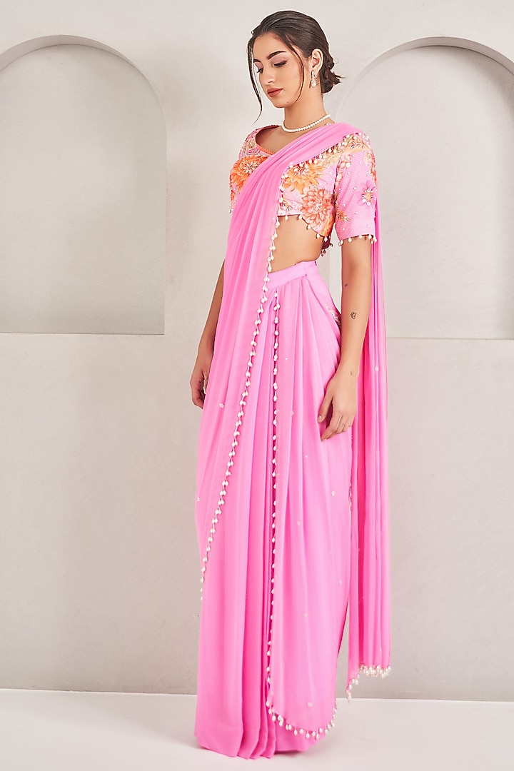 Lavender Georgette Pre-Stitched Party Wear Saree Set by Sammohi By Moksha & Hiral at Pernia's Pop Up Shop