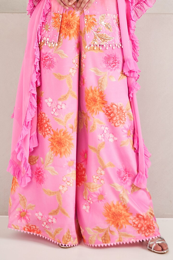 Lavender Crepe Silk Floral Printed Palazzo Pant Set by Sammohi By Moksha & Hiral at Pernia's Pop Up Shop