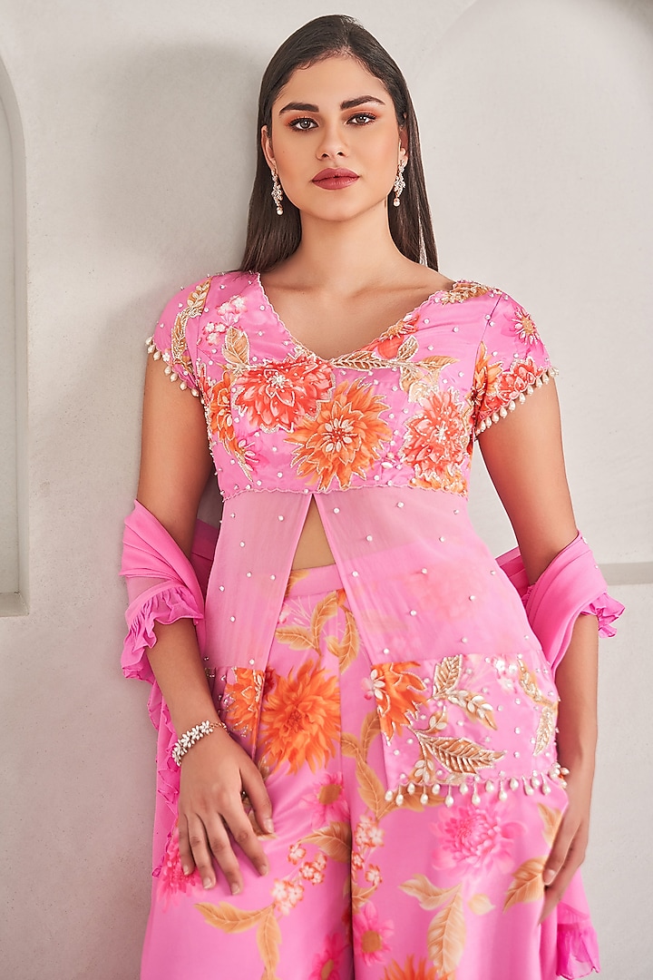 Lavender Crepe Silk Floral Printed Palazzo Pant Set by Sammohi By Moksha & Hiral at Pernia's Pop Up Shop