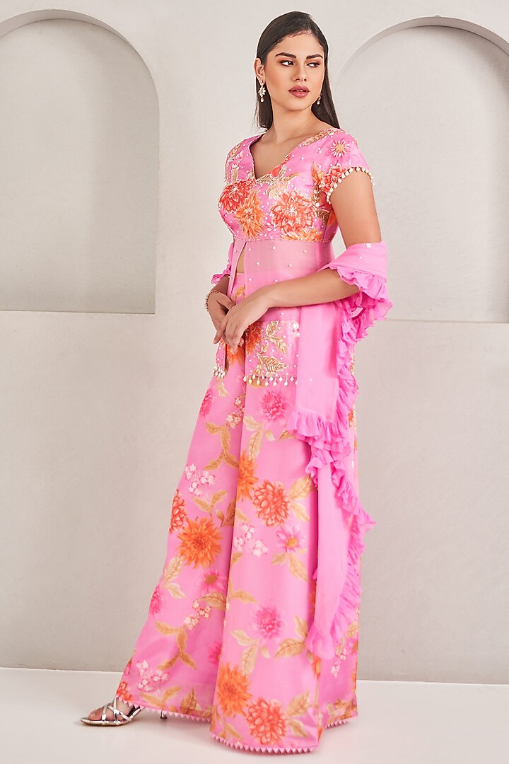 Lavender Crepe Silk Floral Printed Palazzo Pant Set by Sammohi By Moksha & Hiral at Pernia's Pop Up Shop