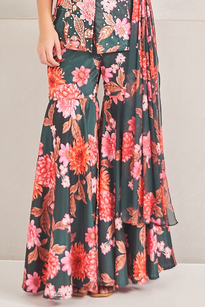 Emerald Green Crepe Silk Floral Printed Party Wear Sharara Set by Sammohi By Moksha & Hiral at Pernia's Pop Up Shop
