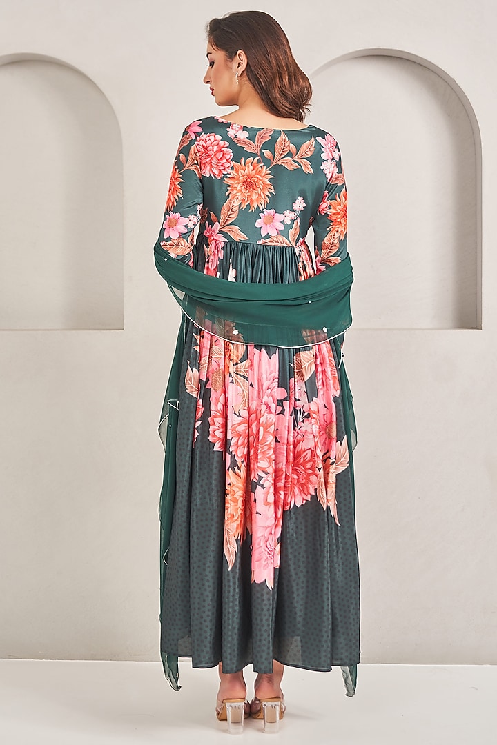 Emerald Green Crepe Silk Floral Printed Party Wear Anarkali Set by Sammohi By Moksha & Hiral at Pernia's Pop Up Shop