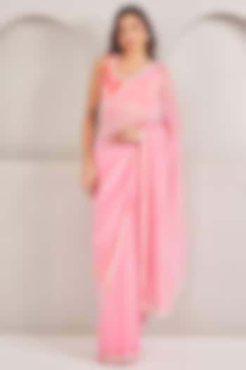 Rose Pink Organza Saree Set by Sammohi By Moksha & Hiral at Pernia's Pop Up Shop