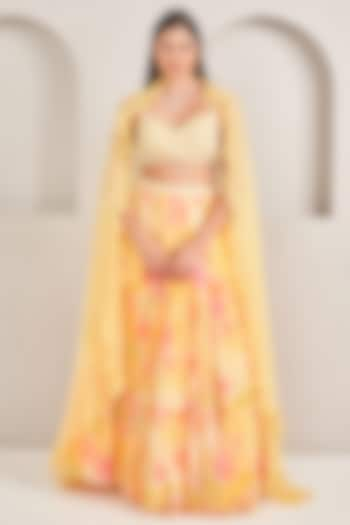 Sunshine Yellow Georgette Floral Printed Lehenga Set by Sammohi By Moksha & Hiral at Pernia's Pop Up Shop