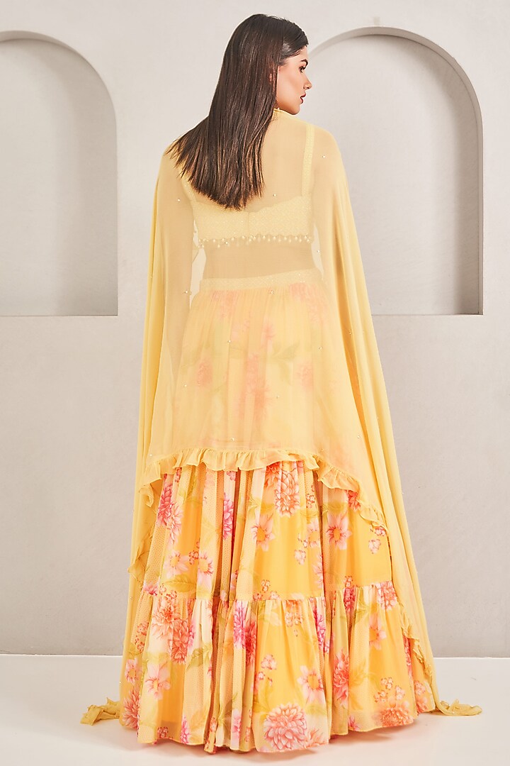 Sunshine Yellow Georgette Floral Printed Lehenga Set by Sammohi By Moksha & Hiral at Pernia's Pop Up Shop