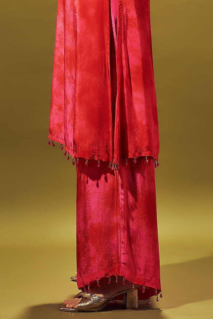 Pink Crepe Silk Tie-Dye Embellished Kurta Set by Sammohi By Moksha & Hiral at Pernia's Pop Up Shop