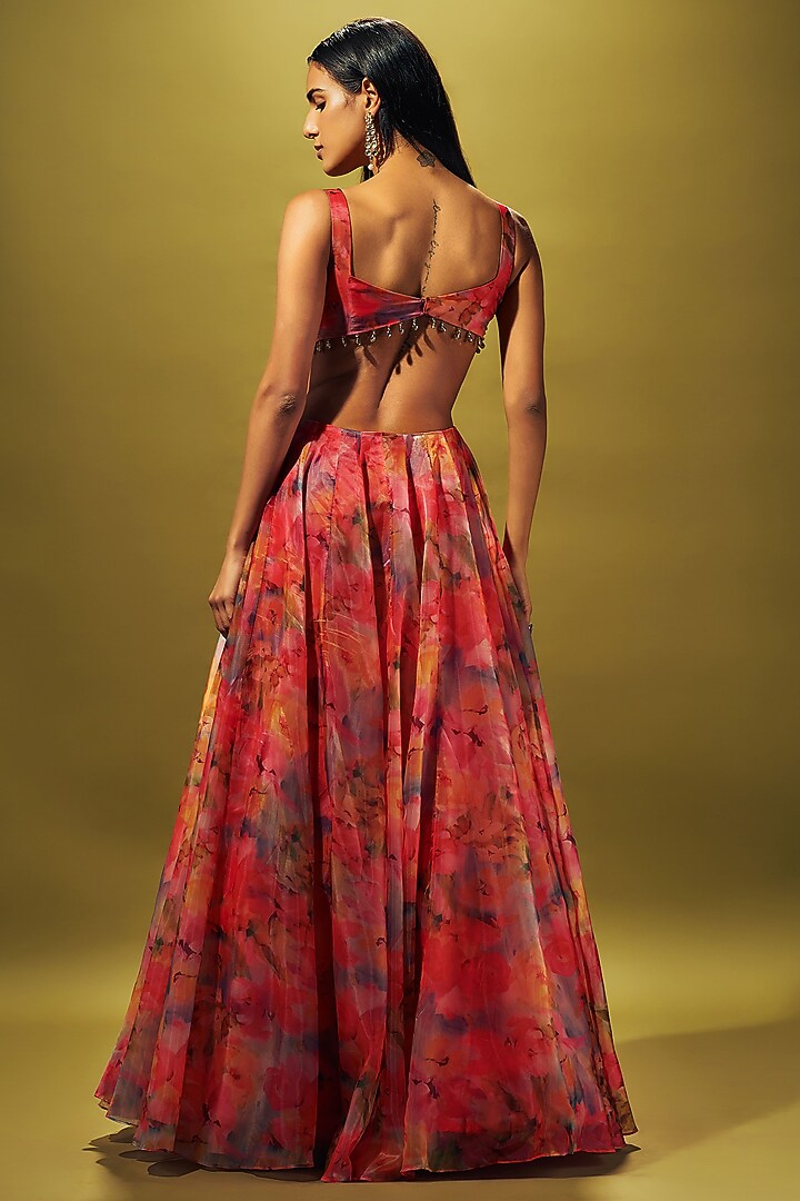 Multi-Colored Liquid Organza Crystal Embellished Party Wear Gown by Sammohi By Moksha & Hiral at Pernia's Pop Up Shop