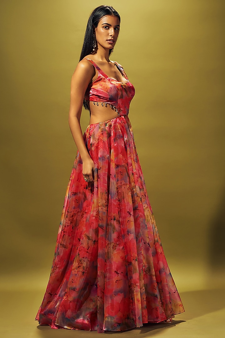 Multi-Colored Liquid Organza Crystal Embellished Party Wear Gown by Sammohi By Moksha & Hiral at Pernia's Pop Up Shop