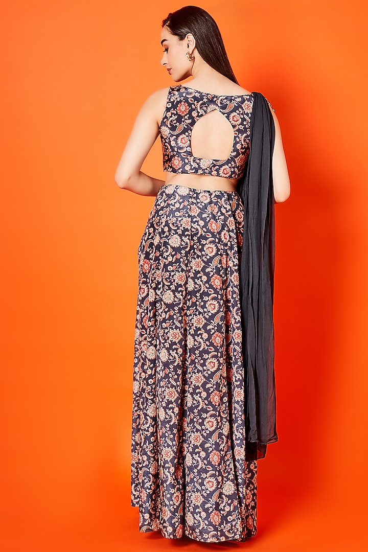 Black & Oyster Beige Crepe Silk Party Wear Gown by Sammohi By Moksha & Hiral at Pernia's Pop Up Shop