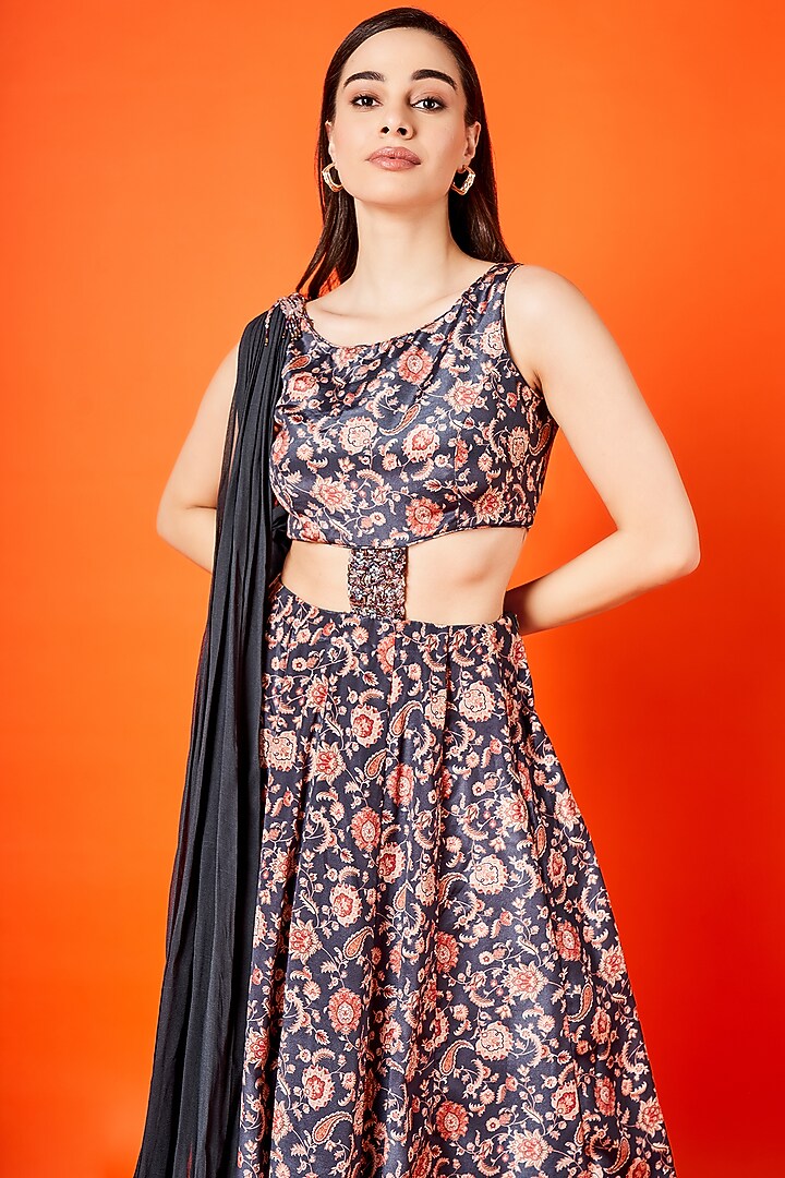 Black & Oyster Beige Crepe Silk Party Wear Gown by Sammohi By Moksha & Hiral at Pernia's Pop Up Shop