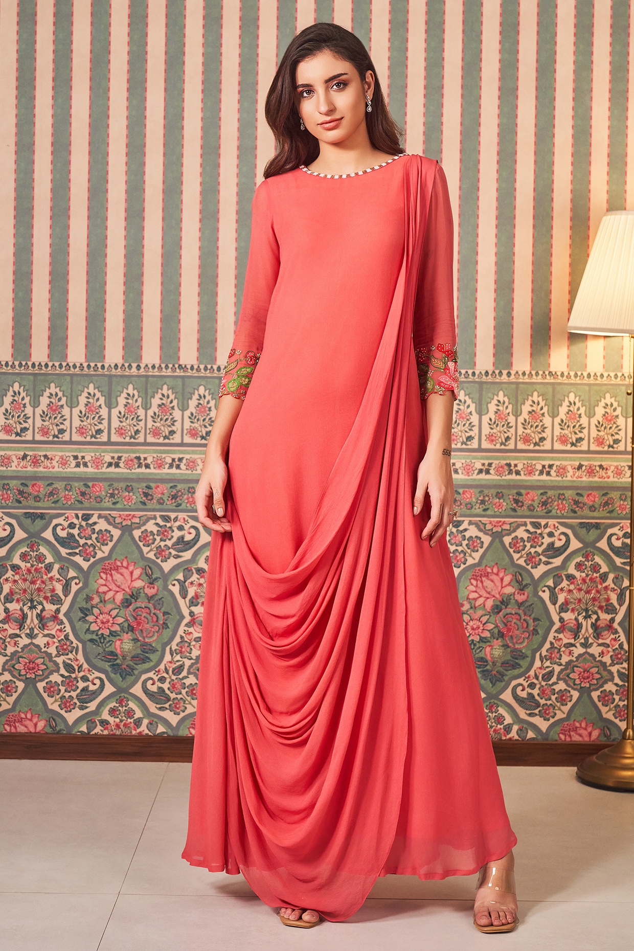 Indo Western Coral Off Shoulder Dresses Buy Indo Western Coral Off Shoulder Dresses Online only at Pernia s Pop Up Shop 2024