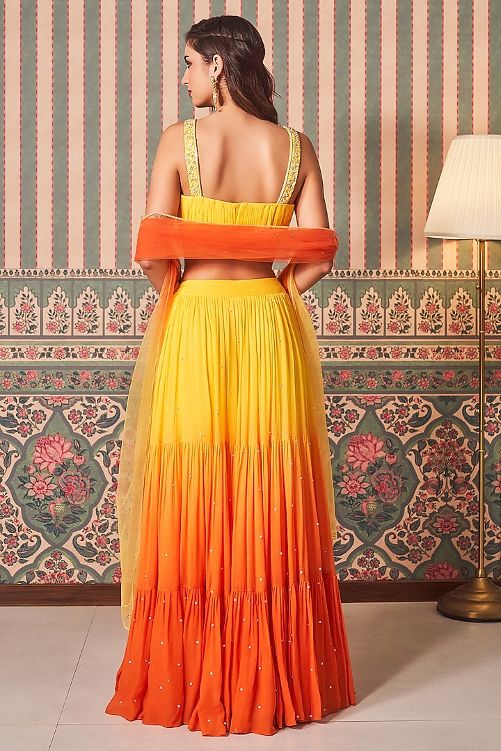 Yellow & Orange Georgette Lehenga Set by Sammohi By Moksha & Hiral at Pernia's Pop Up Shop