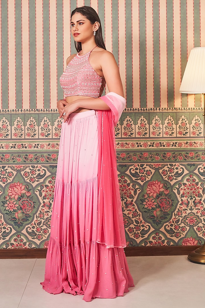 Pink Georgette Lehenga Set by Sammohi By Moksha & Hiral at Pernia's Pop Up Shop