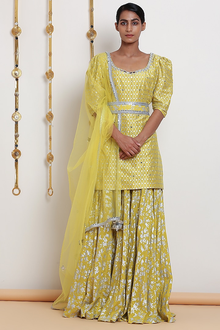 Yellow Embroidered & Printed Kurta Set by Seema Nanda
