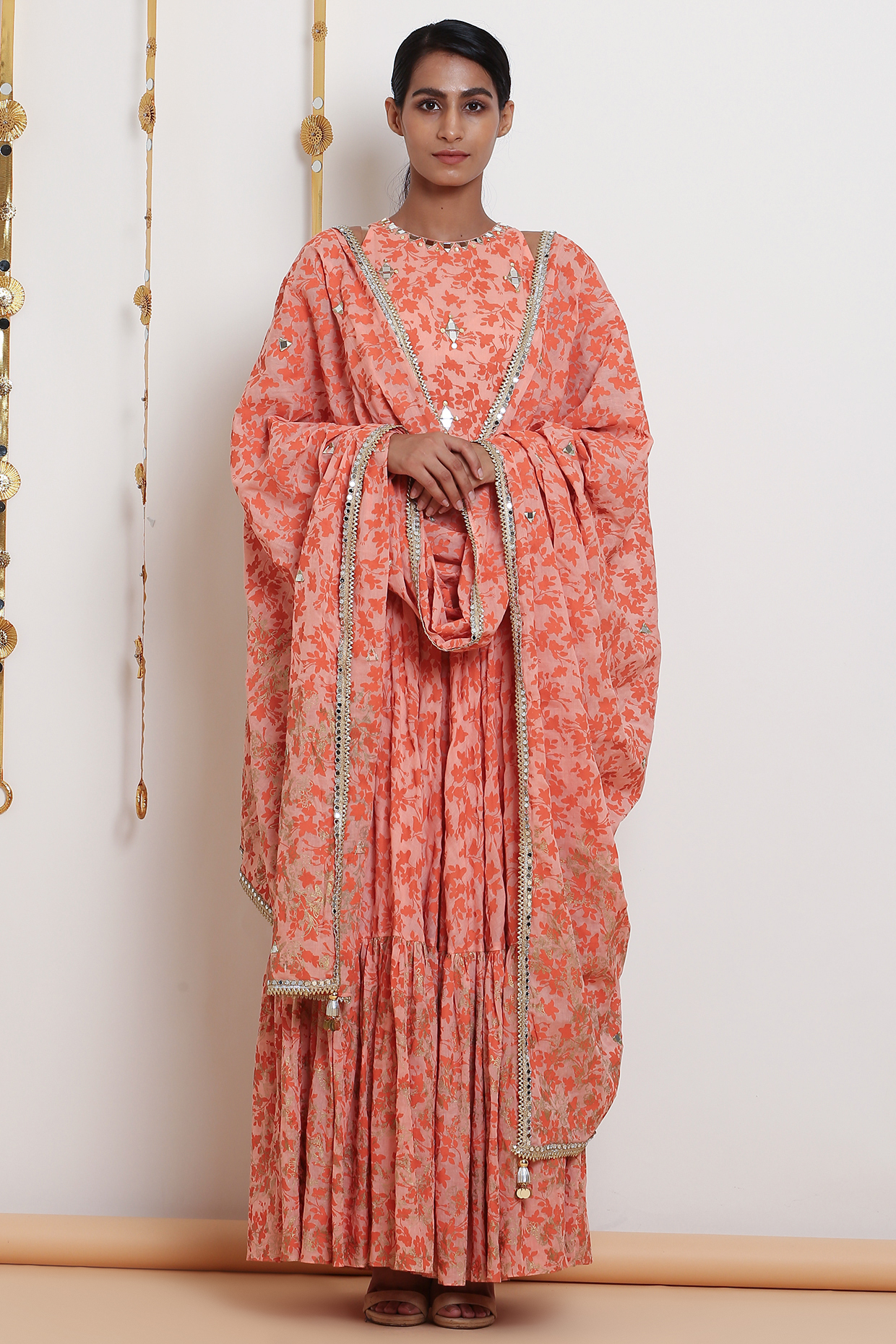 Peach Embroidered & Printed Kurta Set by Seema Nanda at Pernia's Pop Up Shop
