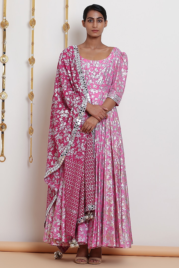 Blush Pink Embroidered & Printed Kurta Set by Seema Nanda