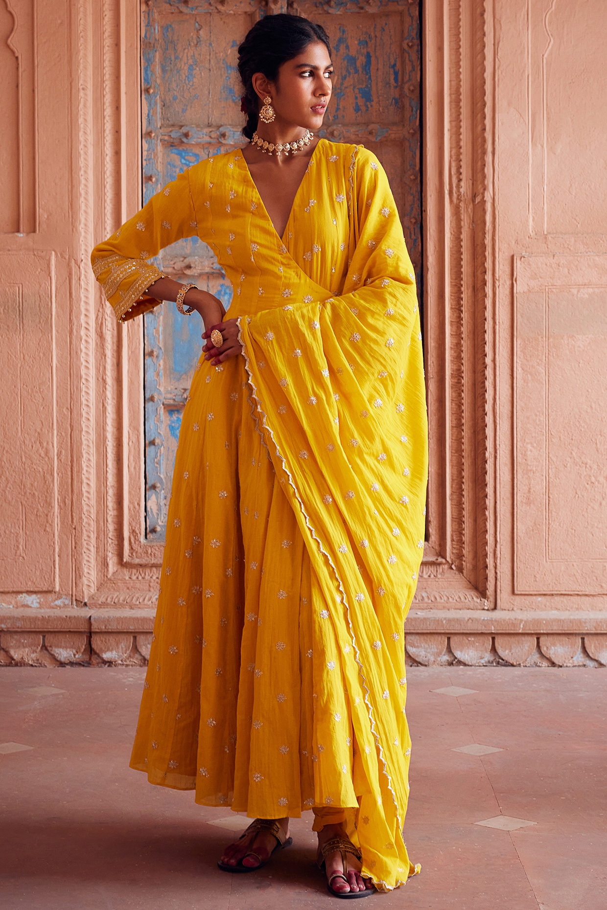 Brown Chikankari Gota Salwar Suit|Shop Chikankari Dress Material|Jhakhas