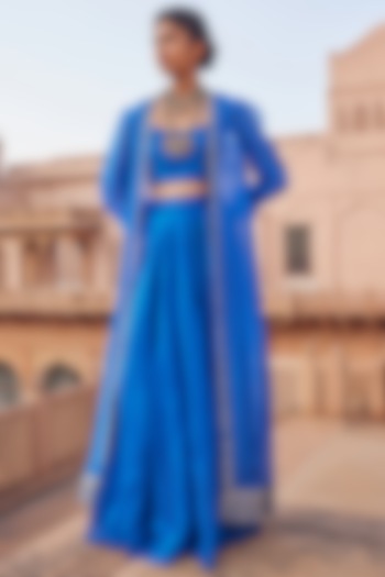 Electric Blue Chanderi Silk Co-Ord Set by Seema Nanda