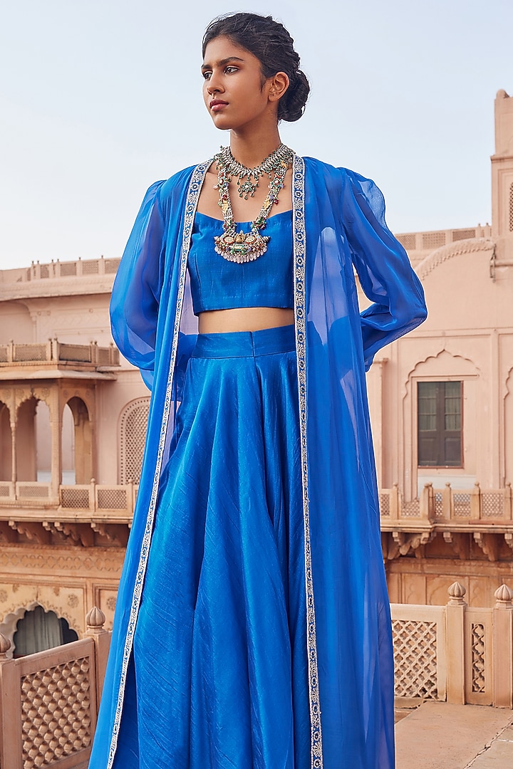 Electric Blue Chanderi Silk Co-Ord Set by Seema Nanda at Pernia's Pop Up Shop