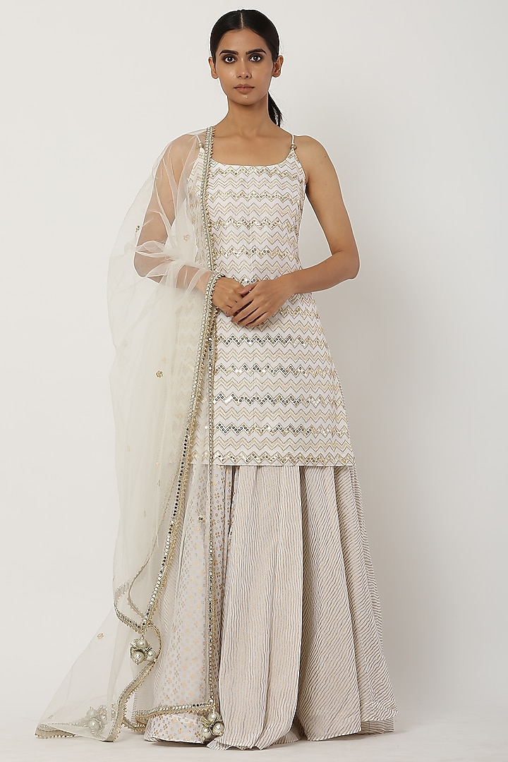 Ivory Chanderi Silk Kurta Set by Seema Nanda at Pernia's Pop Up Shop