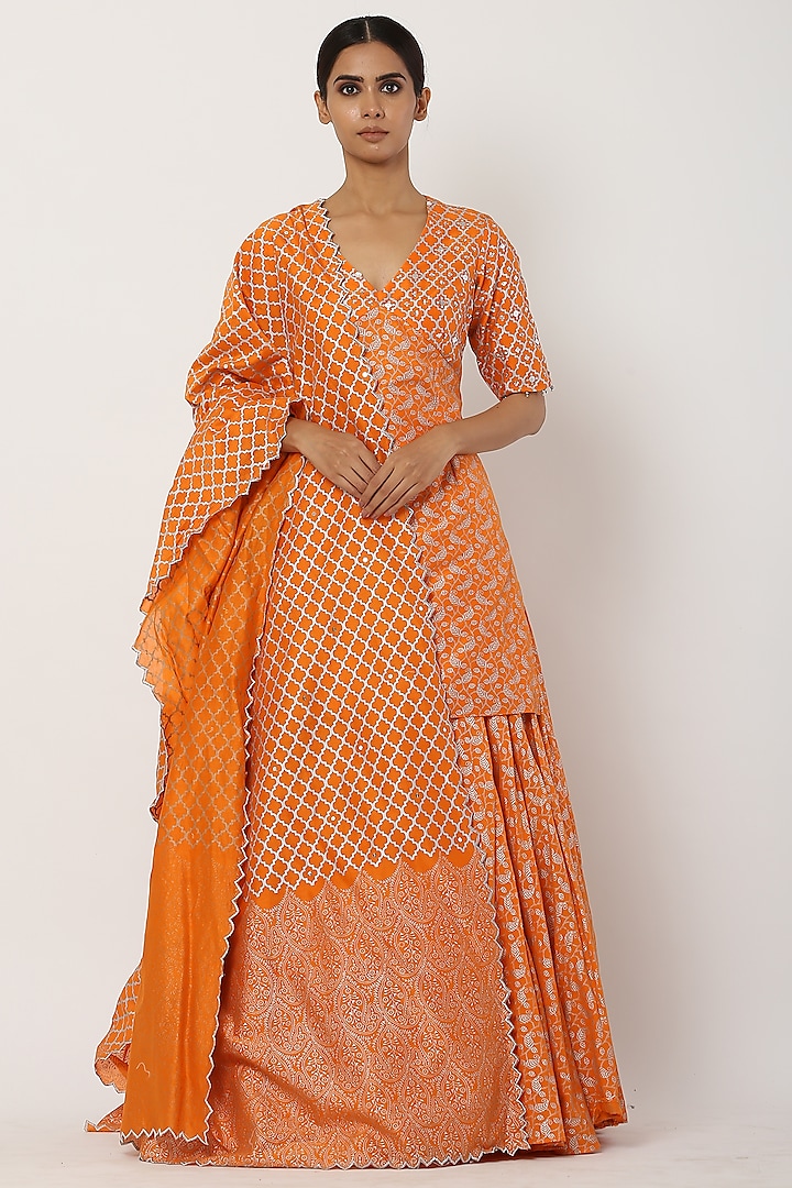 Orange Chanderi Silk Kurta Set by Seema Nanda
