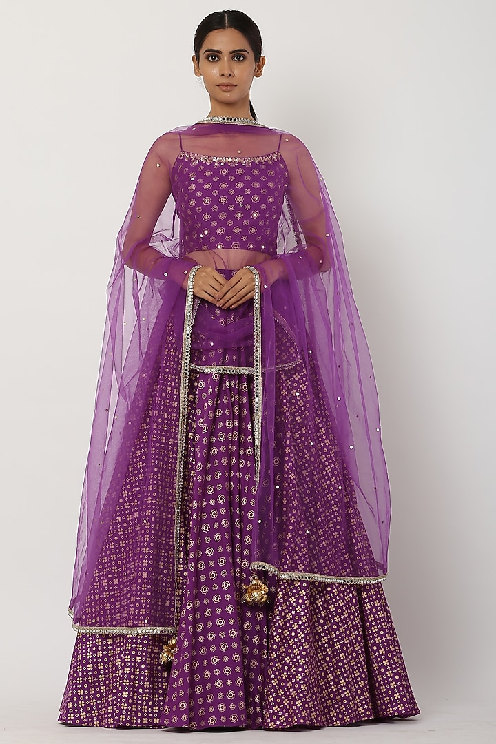 Purple Chanderi Silk Lehenga Set by Seema Nanda at Pernia's Pop Up Shop