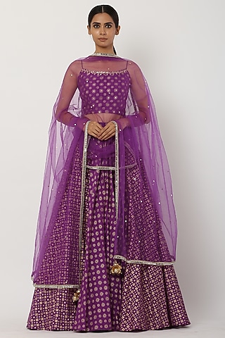 Purple Chanderi Silk Lehenga Set by Seema Nanda