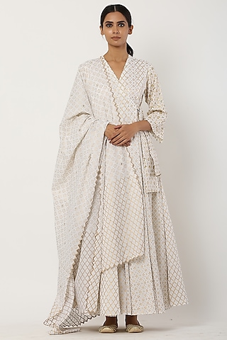 Ivory Angrakha Kurta Set by Seema Nanda