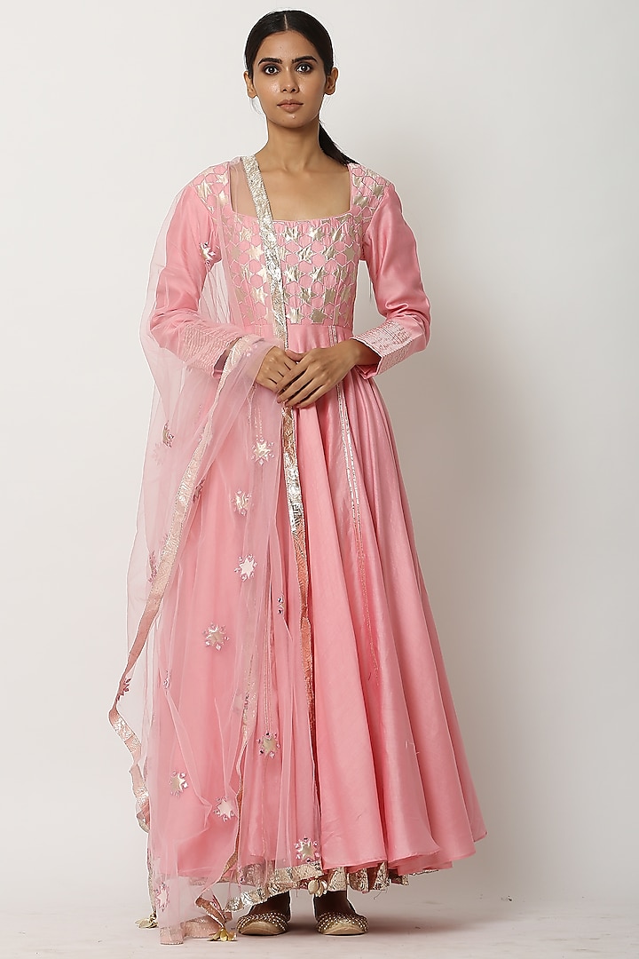 Light Pink Kalidar Kurta Set by Seema Nanda