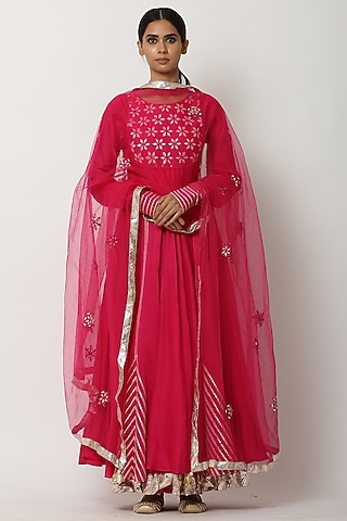 Fuchsia Pink Kalidar Kurta Set by Seema Nanda