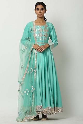 Sea Green Kalidar Kurta Set by Seema Nanda