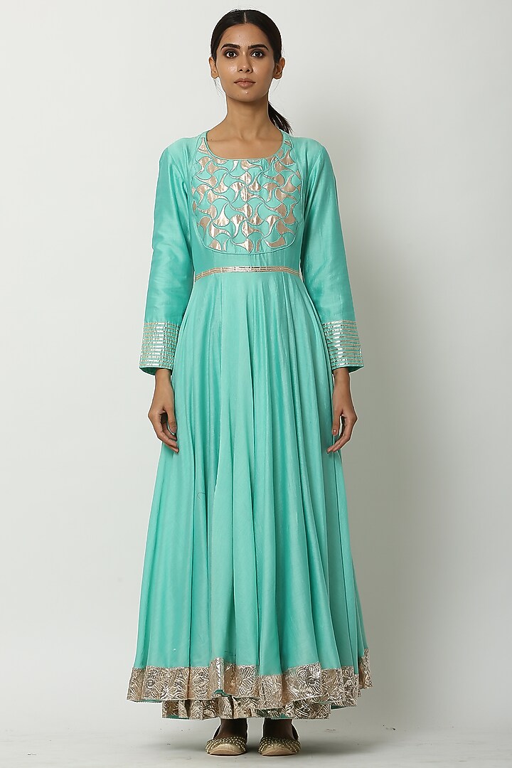 Sea Green Kalidar Kurta Set by Seema Nanda at Pernia's Pop Up Shop