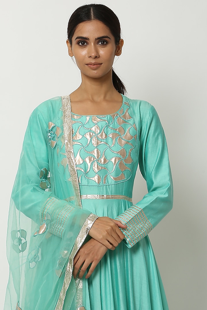 Sea Green Kalidar Kurta Set by Seema Nanda at Pernia's Pop Up Shop