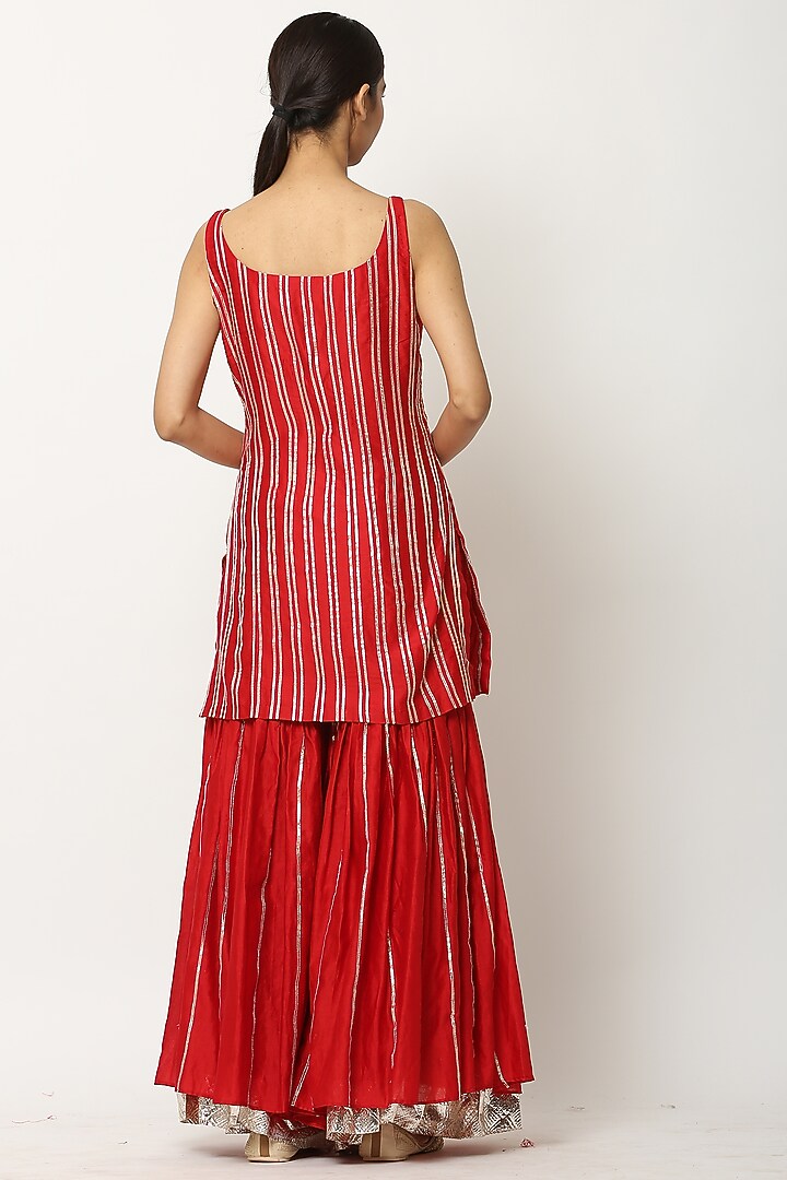 Red Chanderi Silk Party Wear Sharara Set by Seema Nanda at Pernia's Pop Up Shop