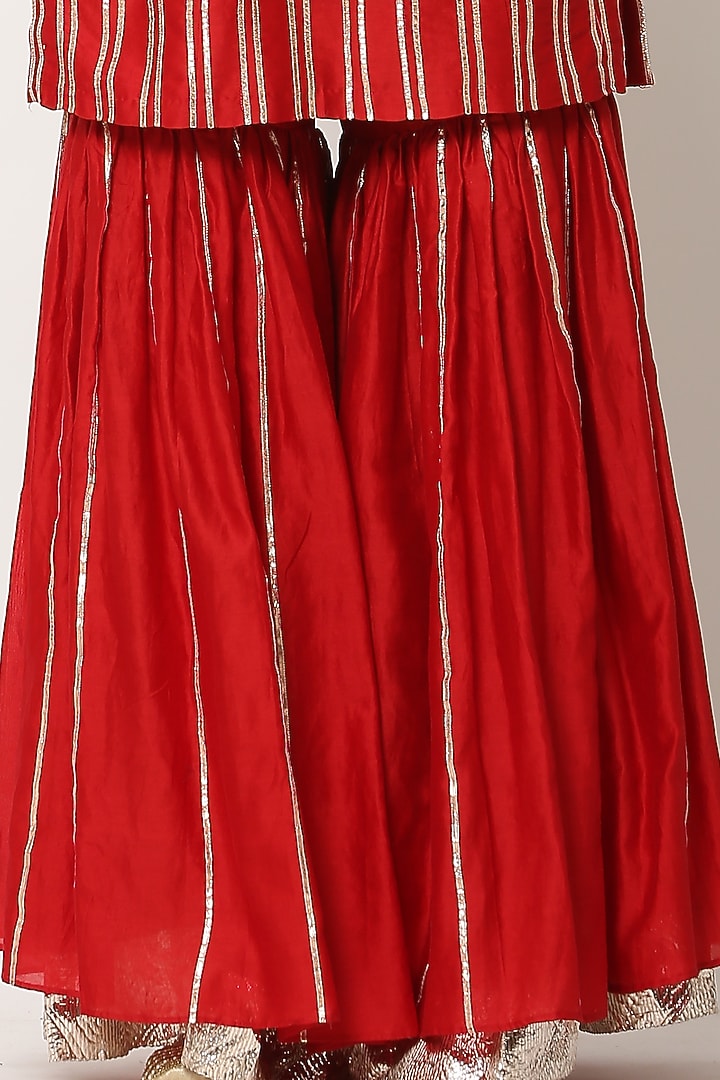 Red Chanderi Silk Party Wear Sharara Set by Seema Nanda at Pernia's Pop Up Shop