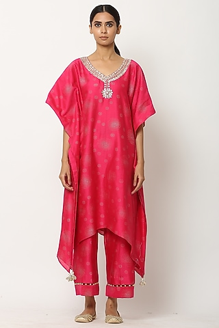 Hot Pink Gota Patti Kaftan Set by Seema Nanda