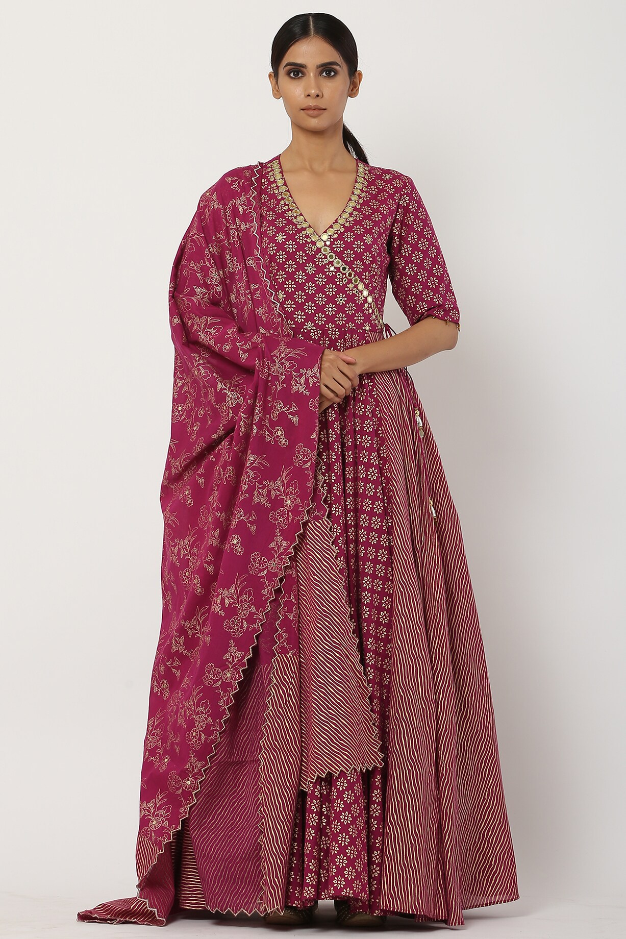 Plum Overlapped Kalidar Anarkali Set by Seema Nanda at Pernia's - Main Image
