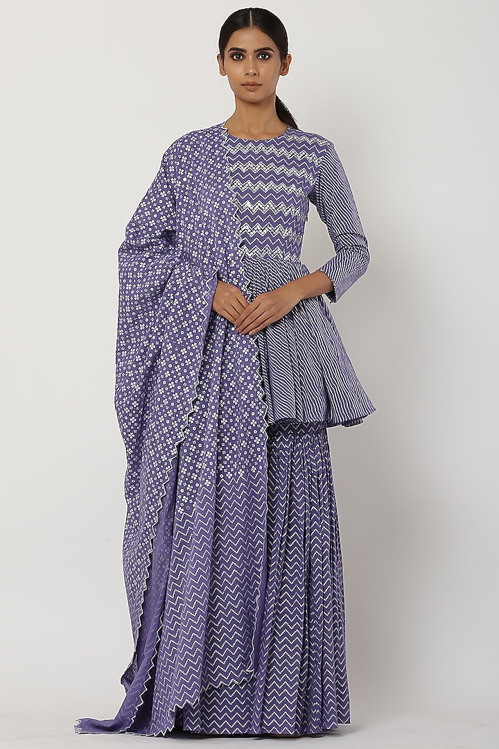 Deep Lavender Cotton Mul Sharara Set by Seema Nanda