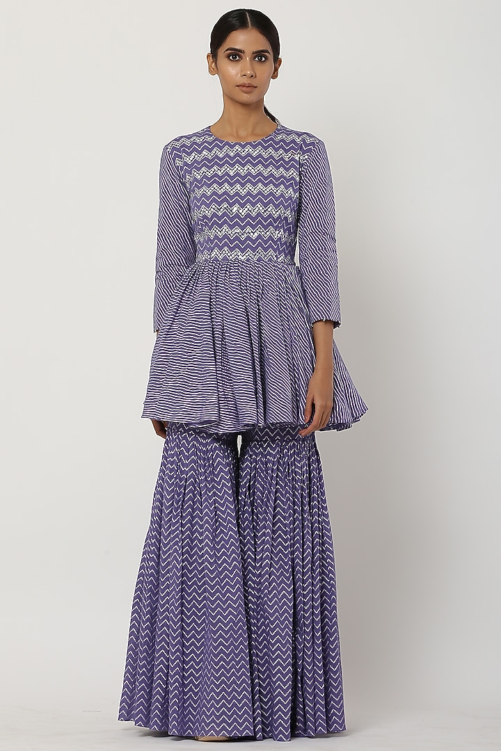 Deep Lavender Cotton Mul Party Wear Sharara Set by Seema Nanda at Pernia's Pop Up Shop